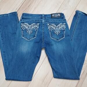 Grace in LA Easy Fit Bootcut Jeans Aztec Embroidered Pockets Western Boho 27